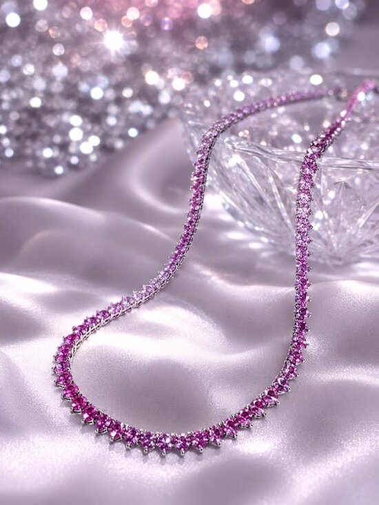 Jewelry - 3mm Pink Simulated Sapphire Diamondette Ombré Tennis Necklace 18"